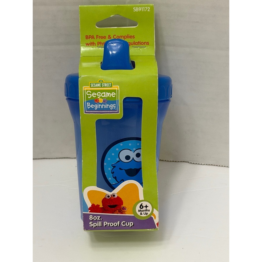 Sesame Beginnings Cookie Monster Elmo Spill Proof Sippy Cup 8oz Blue SB91172